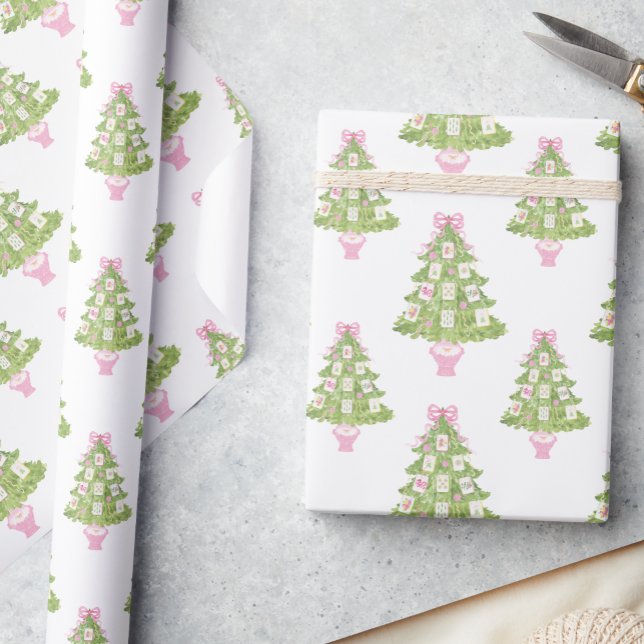 Watercolor Pink Mahjong Christmas Tree Wrapping Paper (Creator Uploaded)