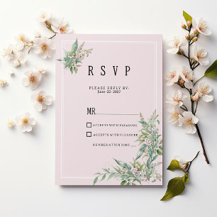 Watercolor pink mint flower bouquet RSVP Invitation