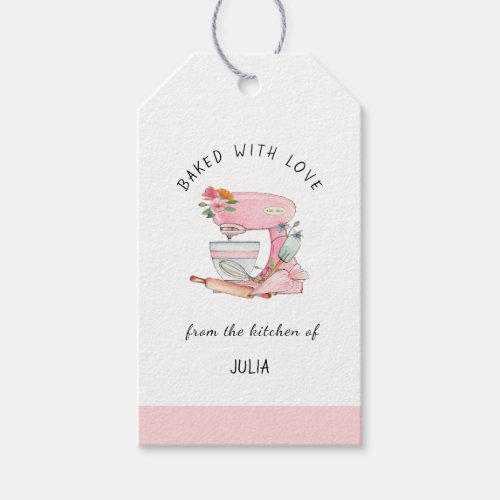 Watercolor Pink mixer baked with love  Gift Tags