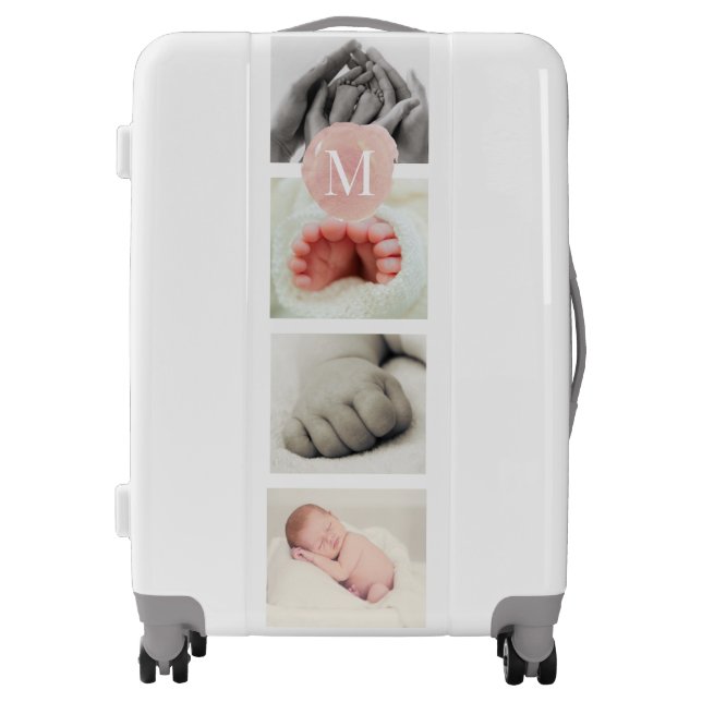 Watercolor Pink Monogram Photo Collage Girl Luggage (Front)