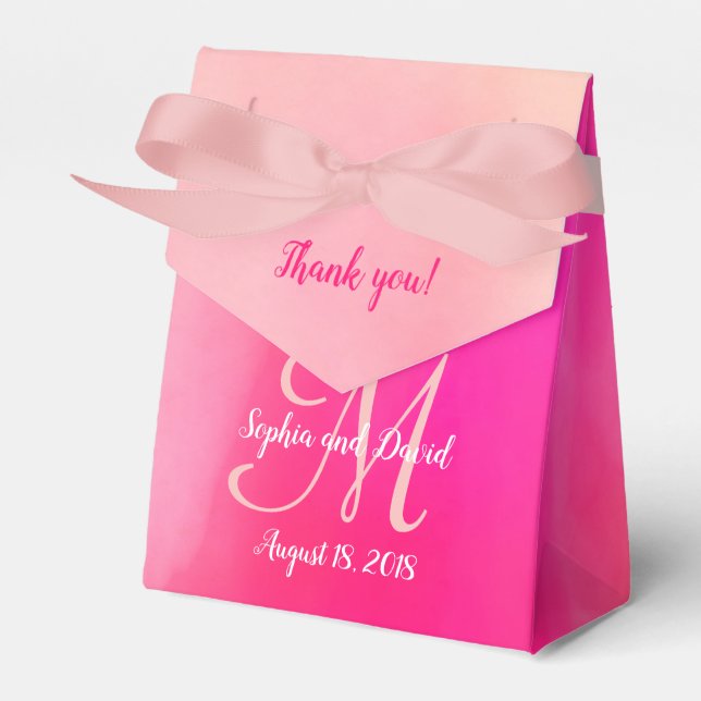 Watercolor Pink Monogram Wedding Favor Favor Boxes (Front Side)