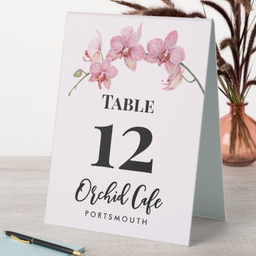 Watercolor Pink Moth Orchids Cafe Table Number Table Tent Sign