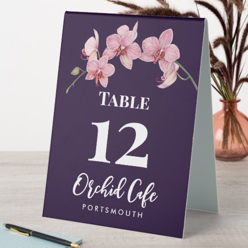 Watercolor Pink Moth Orchids Cafe Table Number Table Tent Sign