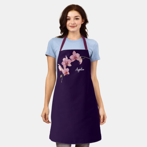 Watercolor Pink Moth Orchids Painting Apron