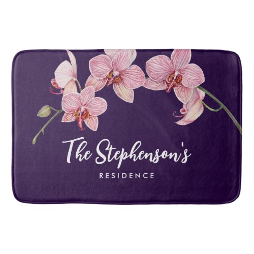 Watercolor Pink Moth Orchids Painting Bath Mat