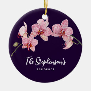 Watercolor Pink Moth Orchids Painting Ceramic Ornament