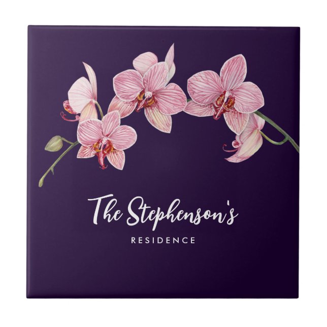 Watercolor Pink Moth Orchids Painting Ceramic Tile (Front)