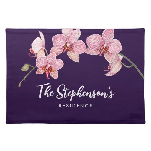 Watercolor Pink Moth Orchids Painting Cloth Placemat