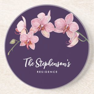 Watercolor Pink Moth Orchids Painting Coaster