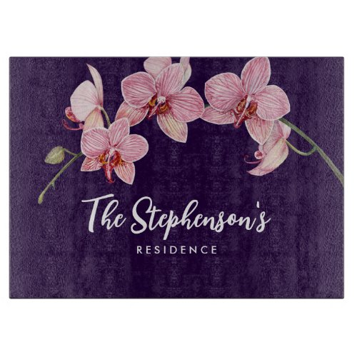 Watercolor Pink Moth Orchids Painting Cutting Board