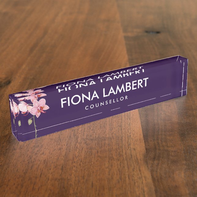 Watercolor Pink Moth Orchids Painting Desk Name Plate (Side)