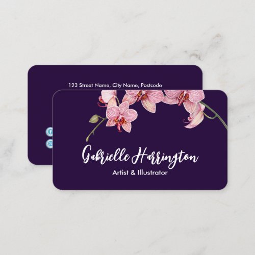 Watercolor Pink Moth Orchids Social Media Business Card