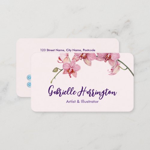 Watercolor Pink Moth Orchids Social Media Business Card
