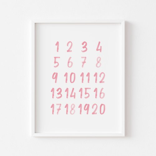 Watercolor pink Numbers educational poster