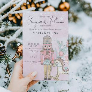 watercolor Pink Nutcracker Baby Shower Christmas Invitation
