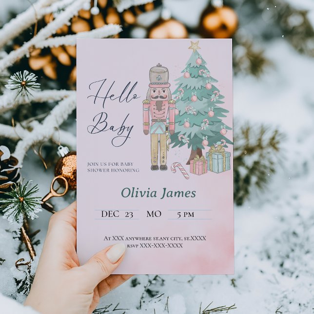 watercolor Pink Nutcracker Baby Shower Christmas  Invitation (Creator Uploaded)