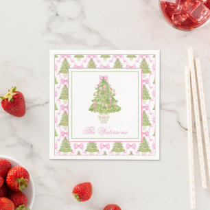 Watercolor Pink Nutcracker Christmas Tree Napkins