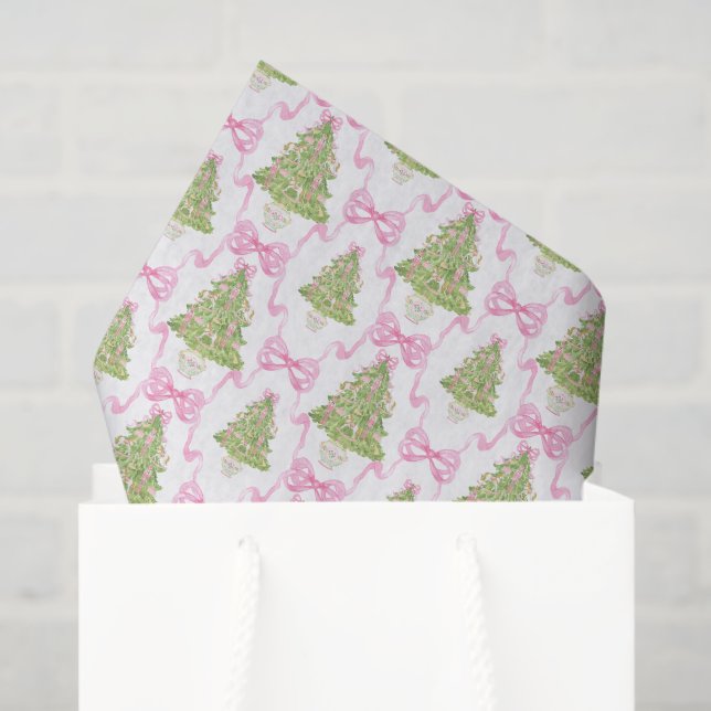 Watercolor Pink Nutcracker Christmas Tree Tissue Paper (Gift Bag)