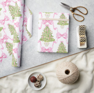 Watercolor Pink Nutcracker Christmas Tree Wrapping Paper
