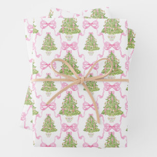 Watercolor Pink Nutcracker Christmas Tree Wrapping Paper Sheets