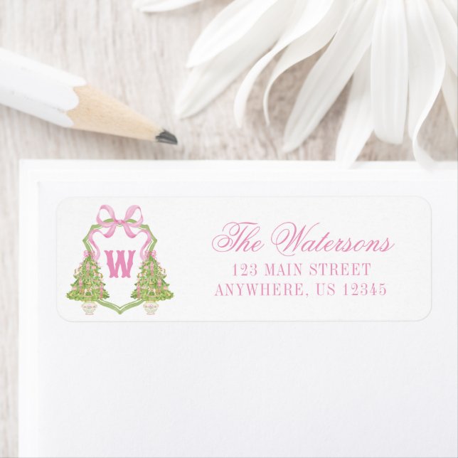 Watercolor Pink Nutcracker Monogram Crest Address Label (Insitu)