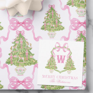 Watercolor Pink Nutcracker Monogram Crest Note Card