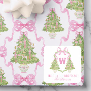 Watercolor Pink Nutcracker Monogram Crest Square Sticker