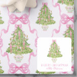 Watercolor Pink Nutcracker Tree Christmas Square Sticker<br><div class="desc">PreppyPrint.com - This collection is a whimsical and festive celebration of holiday charm. Featuring nutcracker-inspired figures,  elegant pink bows,  and beautifully adorned trees,  it brings a playful yet refined touch to your seasonal decor. Please visit my designer store,  PreppyPrint.com,  for coordinating items.</div>