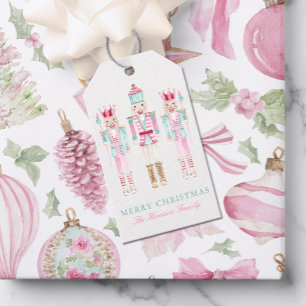 Watercolor Pink Nutcrackers Christmas Gift Tags