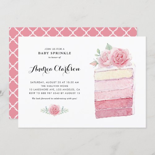 Watercolor Pink Ombre Cake Baby Sprinkle Shower Invitation