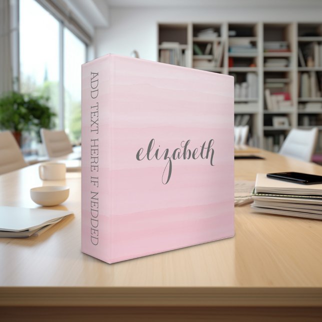 Watercolor Pink Ombre Feminine Monogram Name Binder (Personalized binder - add your monogram or other text)
