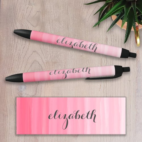 Watercolor Pink Ombre Feminine Monogram Name Black Ink Pen