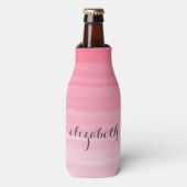 Watercolor Pink Ombre Feminine Monogram Name Bottle Cooler (Bottle Front)