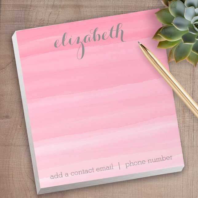 Watercolor Pink Ombre Feminine Office Suite Notepad (Personalized Notepad)