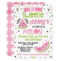 Watercolor Pink One In A Melon Birthday Invitation