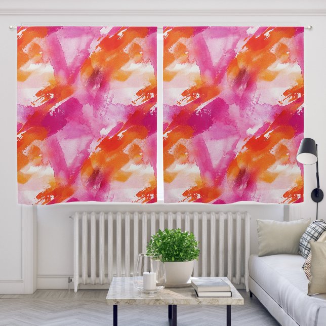 Watercolor Pink Orange Abstract Blackout Curtains (Living Room)