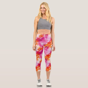 Watercolor Pink Orange Abstract Capri Leggings