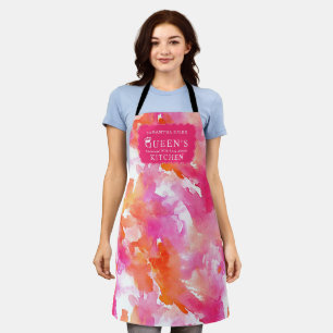 Watercolor Pink Orange Abstract Kitchen Apron