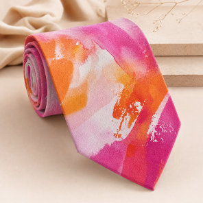 Watercolor Pink Orange Abstract Neck Tie