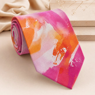 Watercolor Pink Orange Abstract Neck Tie