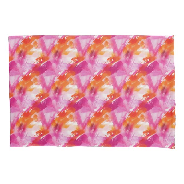 Watercolor Pink Orange Abstract Pillow Case (Front)