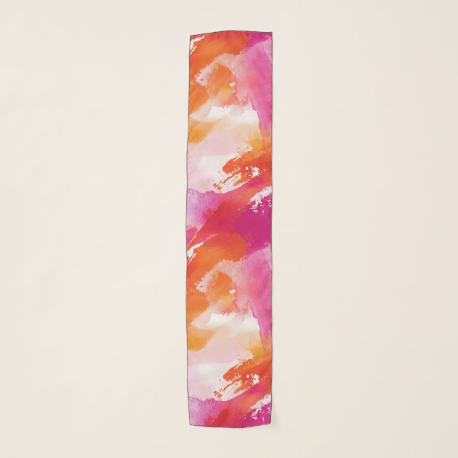 Watercolor Pink Orange Abstract Scarf (Front)