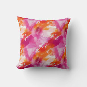 Watercolor Pink Orange Abstract Throw Pillow