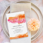 Watercolor Pink Orange Color Splash 21st Birthday Invitation<br><div class="desc">Customize this Modern Artistic Vivid Colorful 21st Birthday Party Invitation featuring an original watercolor image of orange and pink color splash blend on a white background. Fresh and fun,  whimsical design.</div>
