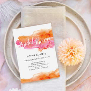 Watercolor Pink Orange Color Splash Bridal Shower Invitation