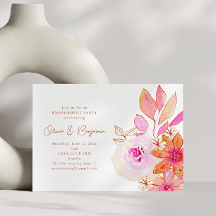 Watercolor Pink Orange Floral Engagement Party Invitation