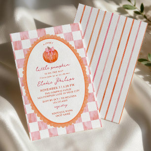 Watercolor Pink Orange Little Pumpkin Girl Baby Invitation