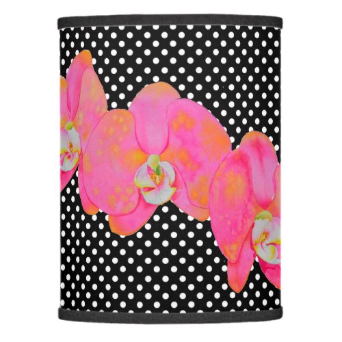 Watercolor pink orange orchid painting polka dots lamp shade