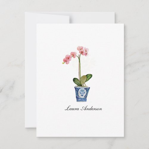 Watercolor Pink Orchid flat note card
