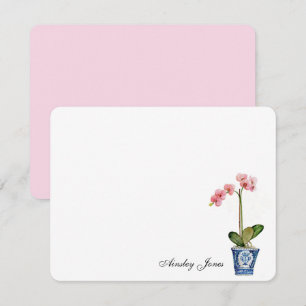 Watercolor Pink Orchid in blue pot Thank You Card